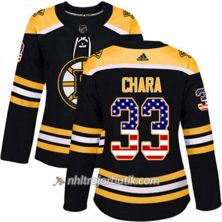 Dame Ishockey Boston Bruins Tröja Zdeno Chara 33 Adidas 2017-2018 Svart USA Flag Fashion Authentic